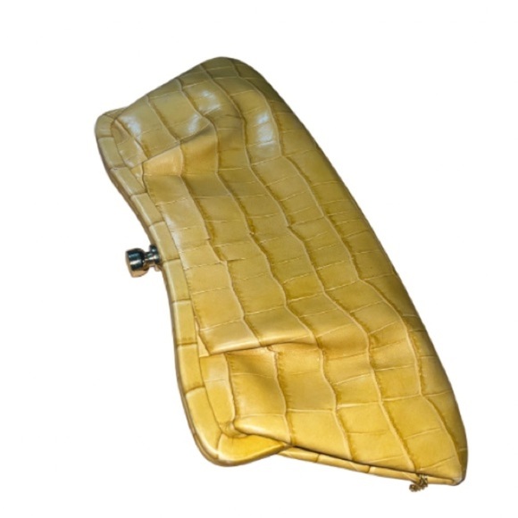 Banana Republic mustard croc-embossed leather clutch w/attached small mirror